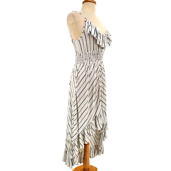 Express Dress Striped Ruffle Hi-Lo Cutout Open Back Summer Midi Maxi Sleeveless - Picture 8 of 14